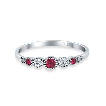 Half Eternity Band Round Simulated Ruby Cubic Zirconia 925 Sterling Silver (4mm)